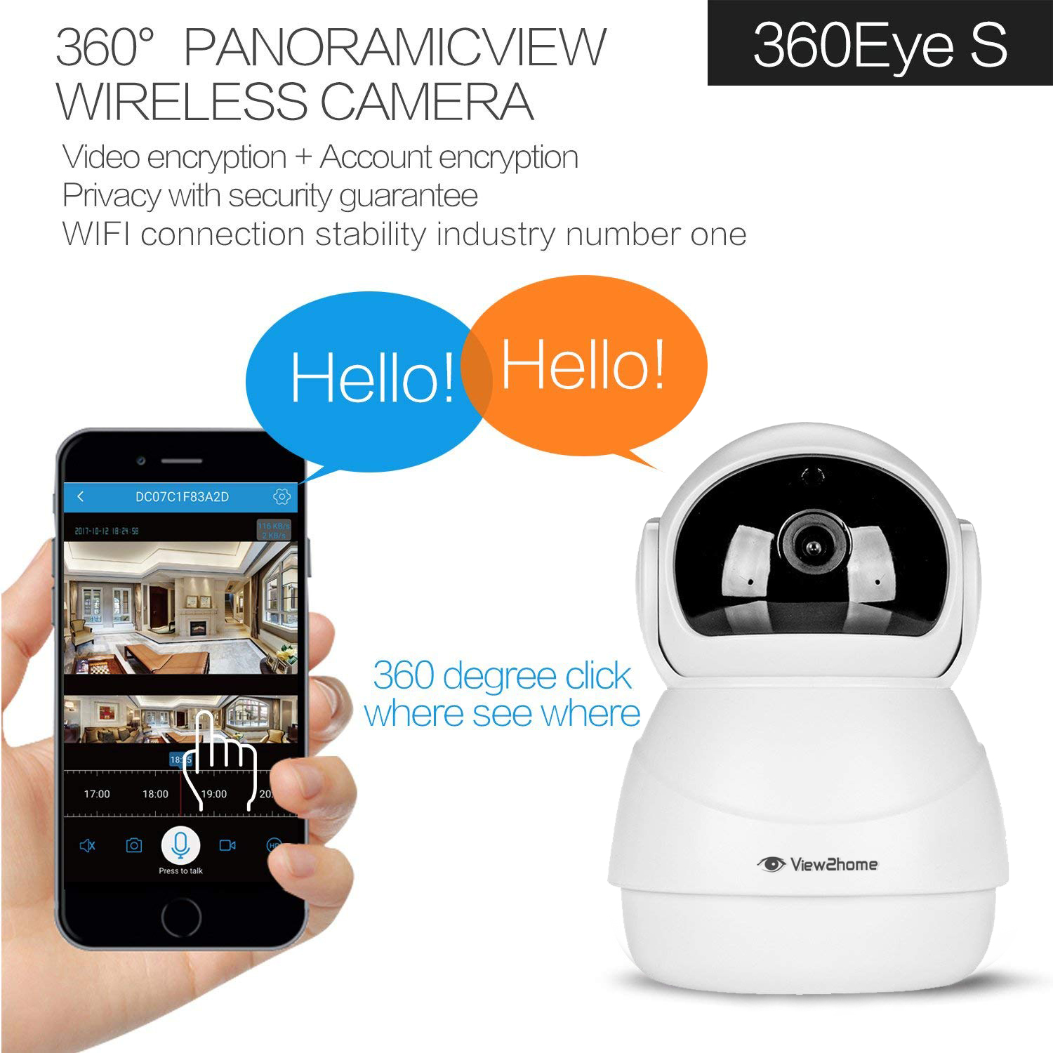 VIEW2HOME V2H HD-06 PANORAMIC PAN/TILT 2MP WIFI CAMERA 